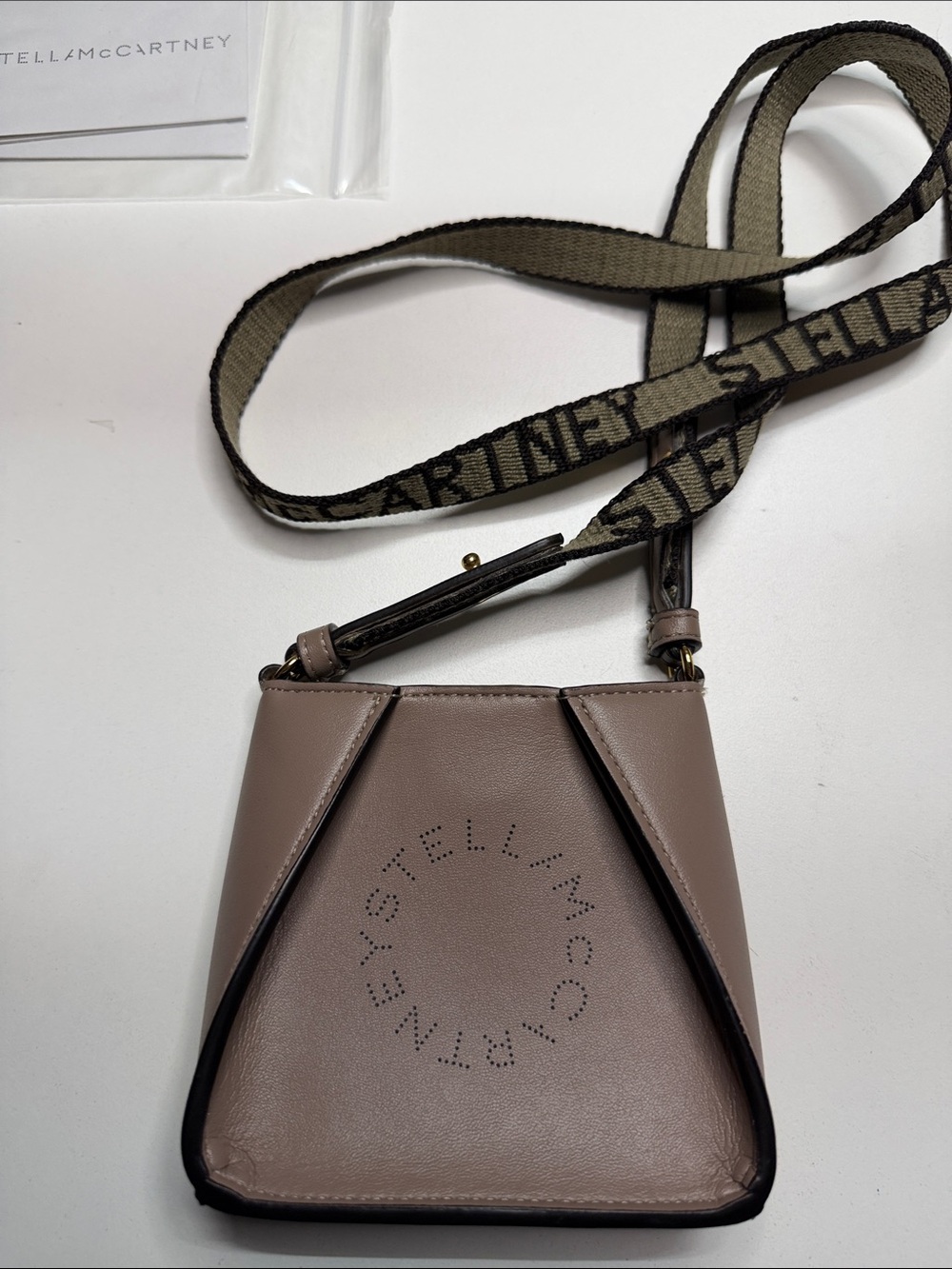 Stella McCartney Taupe Mini Crossbody with Logo Webbing Strap